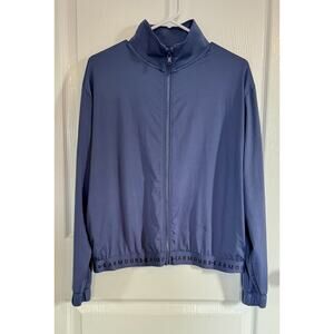 Under Armour Women Jacket Medium Blue Cropped Heatgear Full Zip Boxy Logo Band